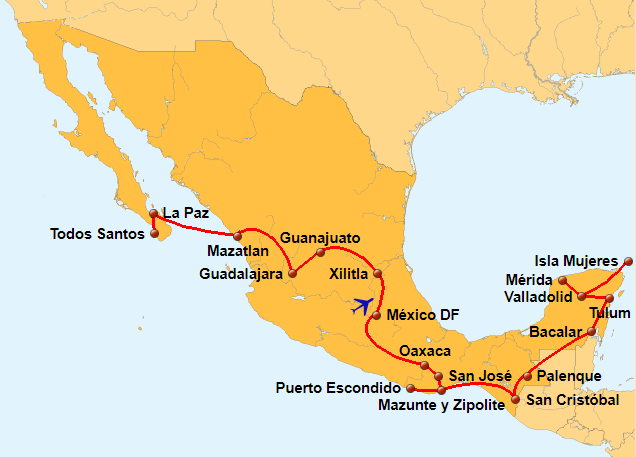 Mapa de la ruta por México